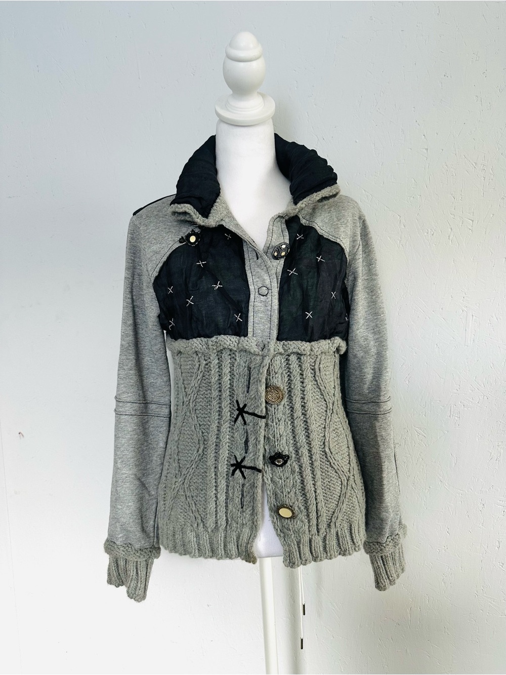 Gray Mixed-Media Knit & Quilted Jacket - Women's Blazer